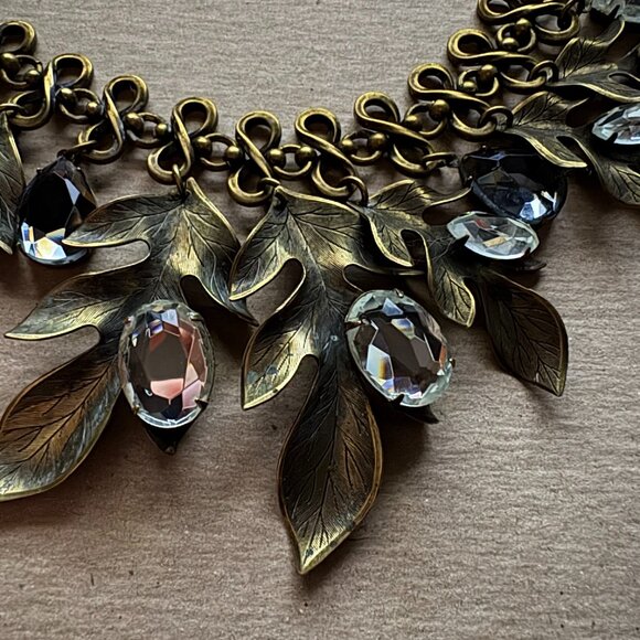Gerard Yosca vintage signed leaf statement necklace with diamante dew drops - Picture 3 of 7